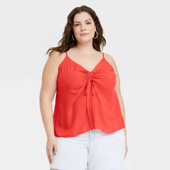 1X - Womens Cinched Tank Top - Ava Viv - Red - Picture 1 of 5